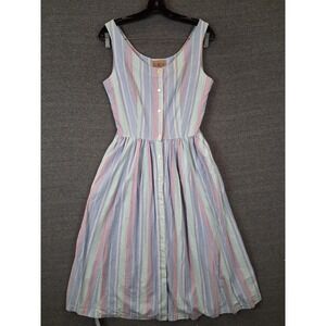 VTG J Crew Womens Dress 8 Multi Pastel Stripe Cotton Poplin Oarsmen Retro